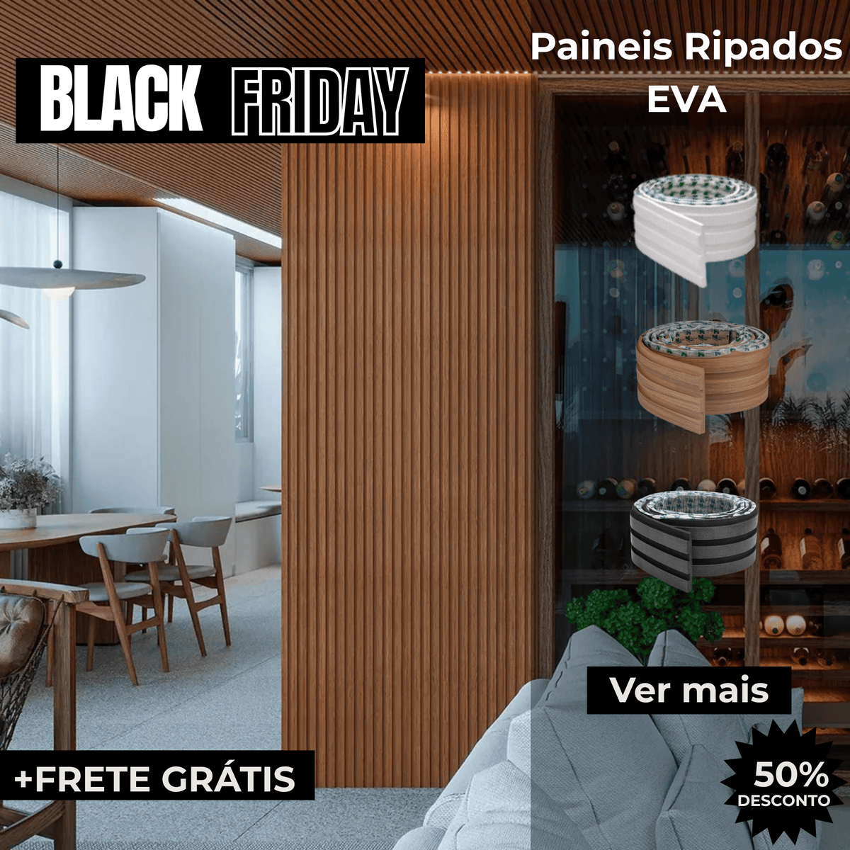 Painel Ripado Decorativo Eva Autocolante