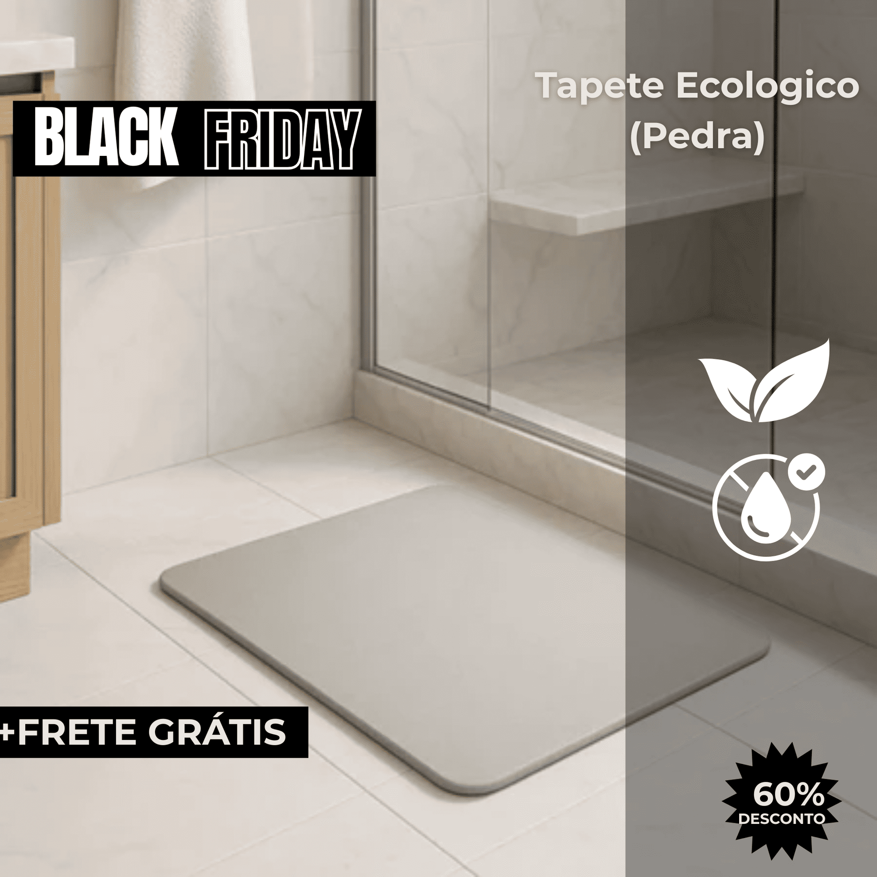 Tapete de Pedra Inpermeavel Antiderrapante para Banheiro