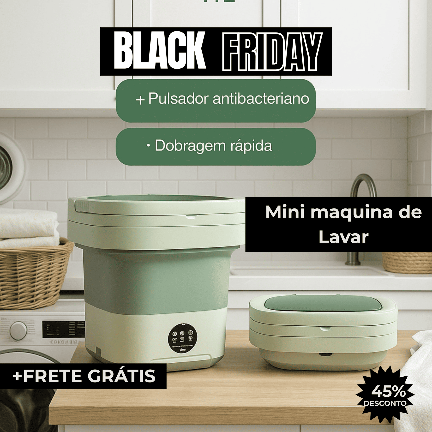 Mini Máquina de Lavar 9L Portátil Dobrável