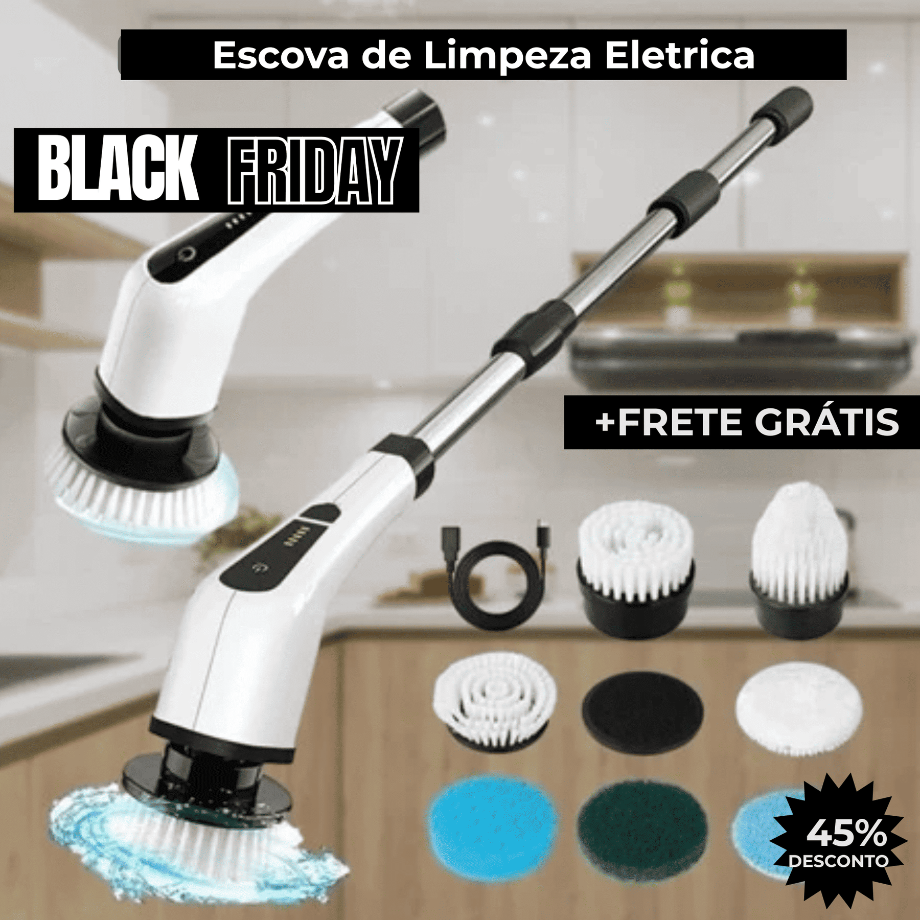 Escova Elétrica Multiuso 7 em 1 – Limpeza Sem Esforço CleanPro