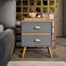 Mesa de Cabeceira Madero Retrô com Pés Palito e 2 Gavetas