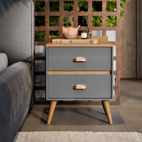 Mesa de Cabeceira Madero Retrô com Pés Palito e 2 Gavetas